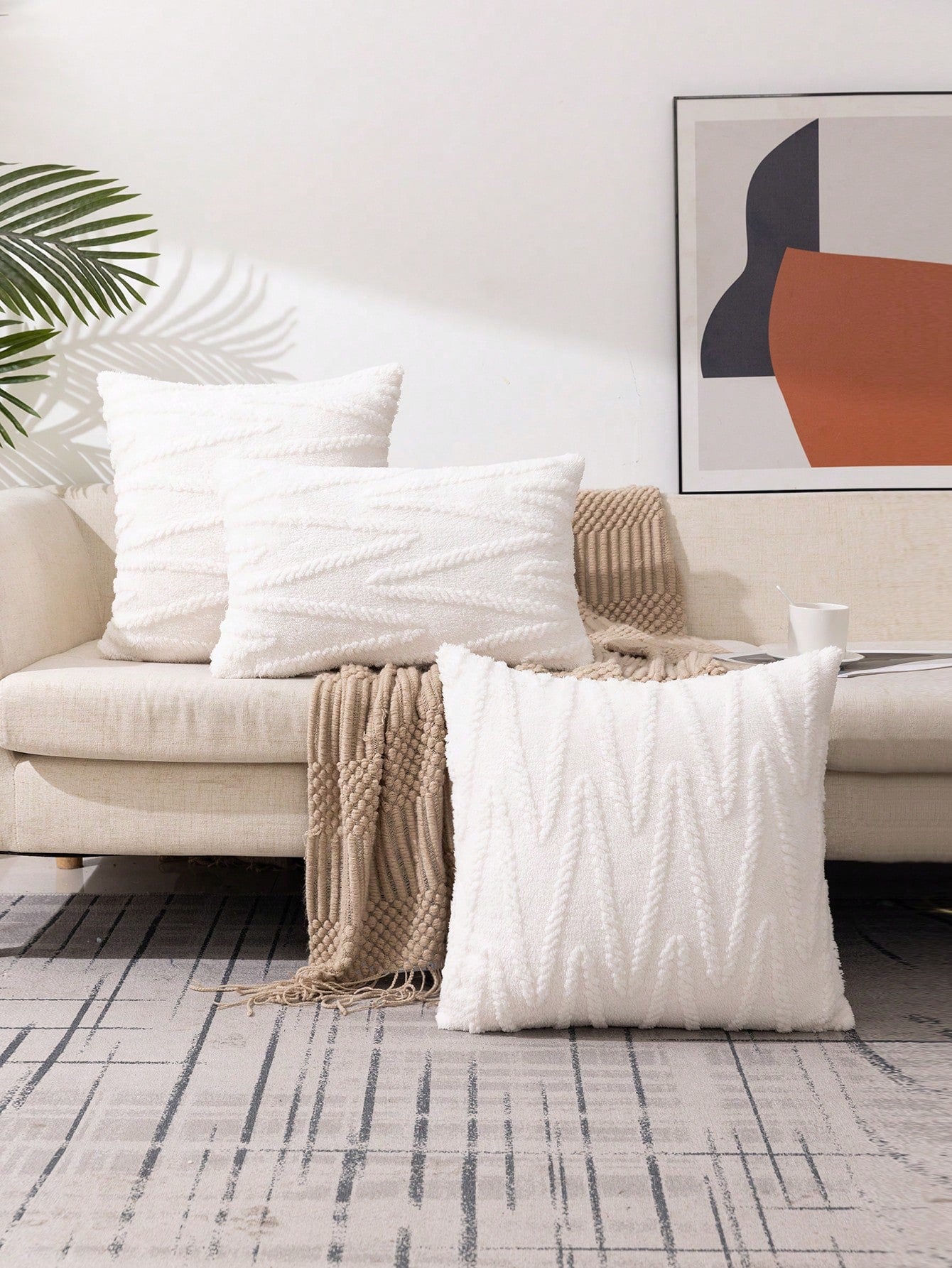 1pc Plush Embossed Pillowcase (Pillow Core Not Included) Simple Style Square Pillow Cover Suitable For All Seasons In Living Room And Bedroom