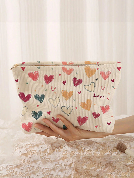1pc Portable Zippered Storage Bag, Colorful Heart Pattern Double-Sided Print, Multi-Function Storage Pouch,Boho Vibes,Fall Decor,Autumn Decor,Room Decor