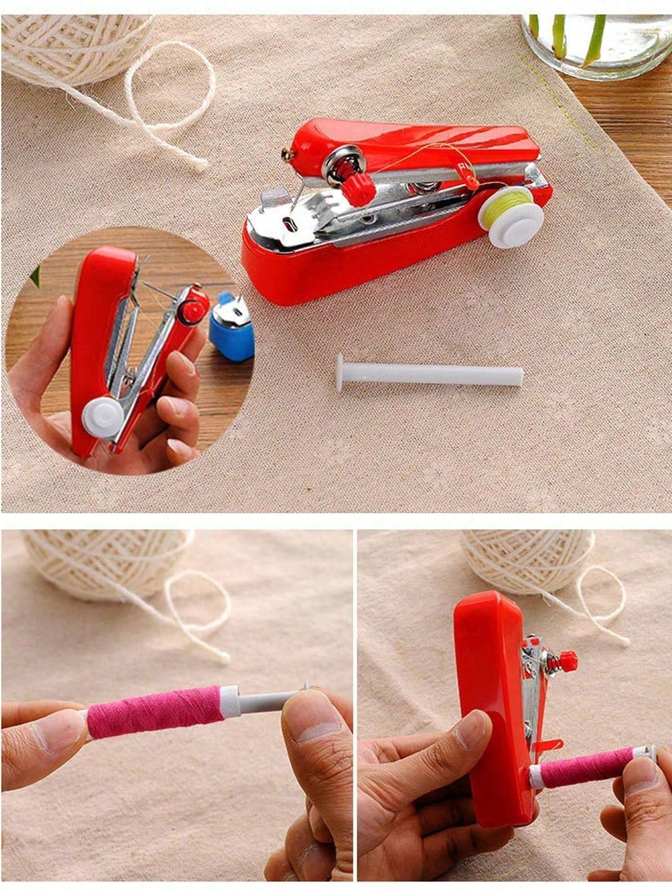 1pc Random Color Mini Handheld Sewing Machine, Portable Manual Sewing Tool For Quick Repair Of Clothes, Curtains, Socks And Home Use