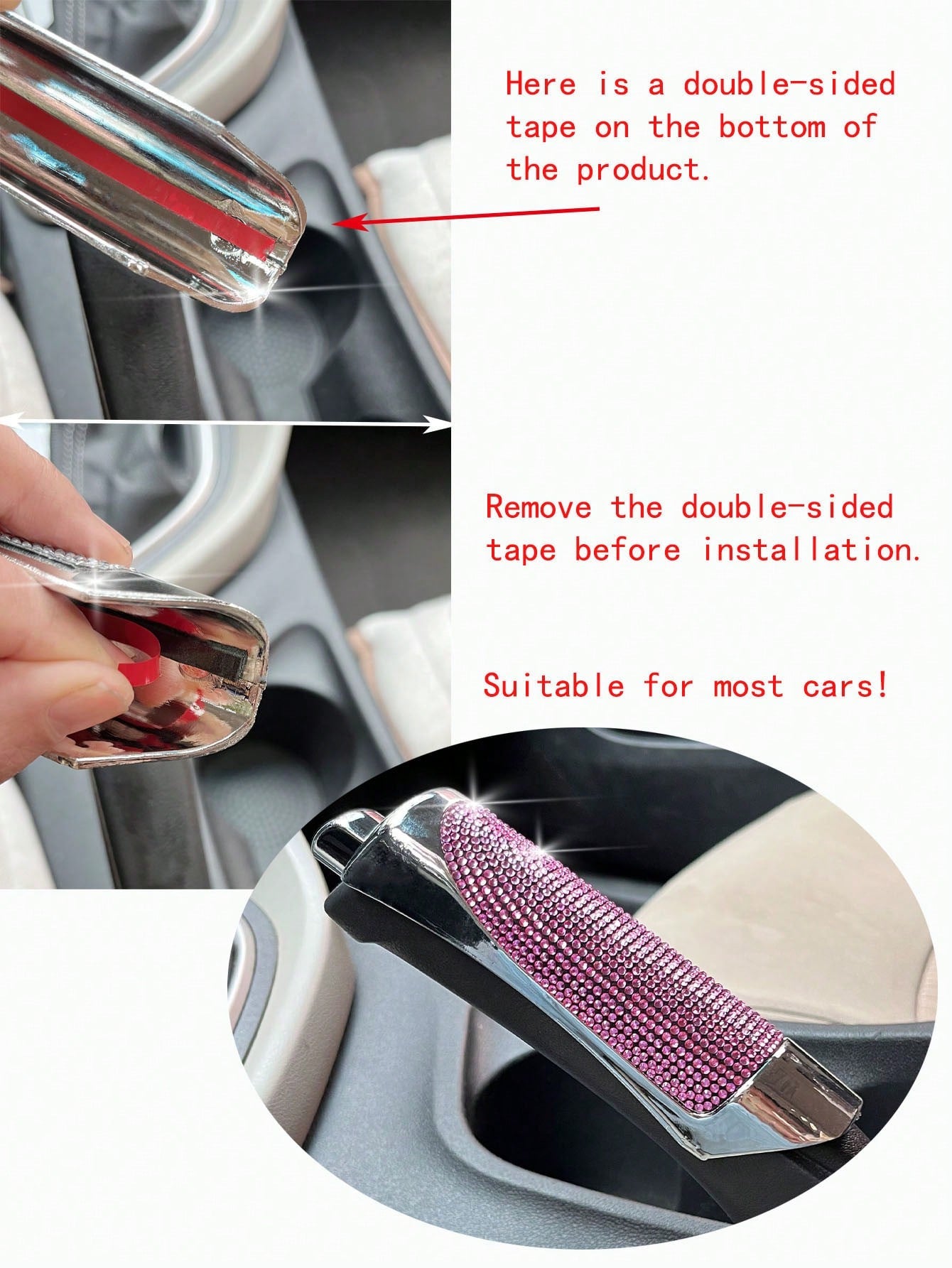 1pc Rhinestone Decor Car Handbrake Cover