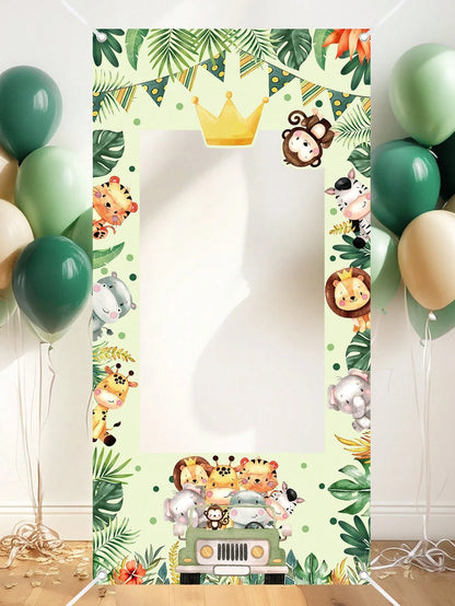 1pc Safari Animal Photo Booth Frame 120x60cm Photo Frame Backdrop Boys Jungle Animals Birthday Party Supplies Baby Shower Party Photo Background Decor
