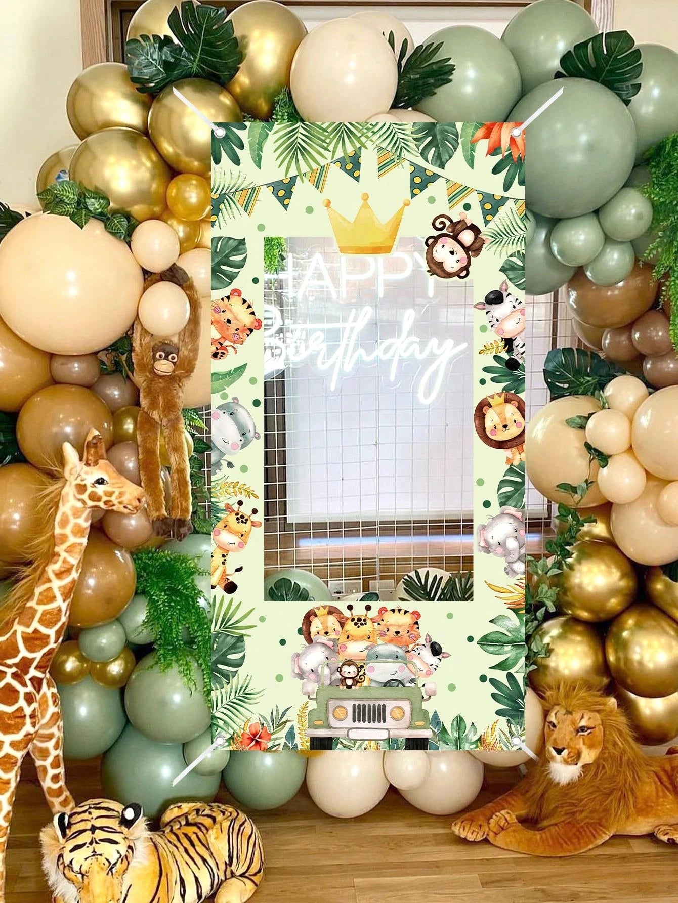 1pc Safari Animal Photo Booth Frame 120x60cm Photo Frame Backdrop Boys Jungle Animals Birthday Party Supplies Baby Shower Party Photo Background Decor