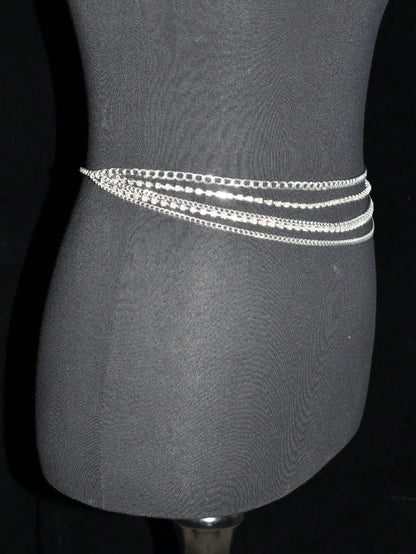 1pc Silver Rhinestone Waist Belt, Perfect For Daily Wear Sexy Halloween Summer, School Fall, Autumn, Halloween
