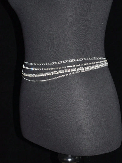 1pc Silver Rhinestone Waist Belt, Perfect For Daily Wear Sexy Halloween Summer, School Fall, Autumn, Halloween