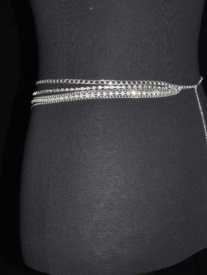 1pc Silver Rhinestone Waist Belt, Perfect For Daily Wear Sexy Halloween Summer, School Fall, Autumn, Halloween