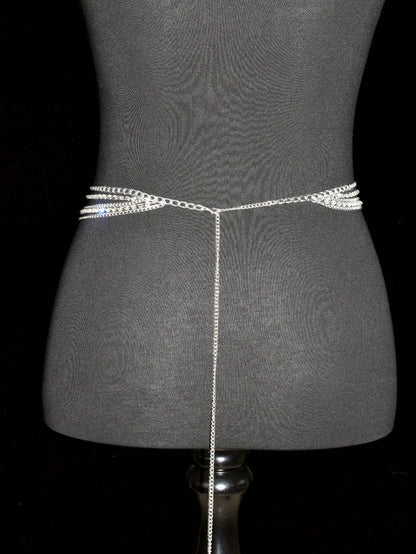 1pc Silver Rhinestone Waist Belt, Perfect For Daily Wear Sexy Halloween Summer, School Fall, Autumn, Halloween