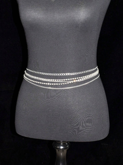 1pc Silver Rhinestone Waist Belt, Perfect For Daily Wear Sexy Halloween Summer, School Fall, Autumn, Halloween