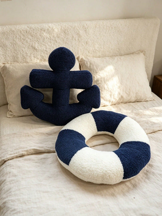 1pc Soft Sherpa Anchor Decorative Throw Pillow, Suitable For Sofa, Bed, Beach Wedding Decor, Valentine's Day, Wedding Favors, Autumn Harvest Romantic Decor, Summer Sofa Decor