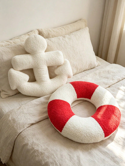 1pc Soft Sherpa Anchor Decorative Throw Pillow, Suitable For Sofa, Bed, Beach Wedding Decor, Valentine's Day, Wedding Favors, Autumn Harvest Romantic Decor, Summer Sofa Decor