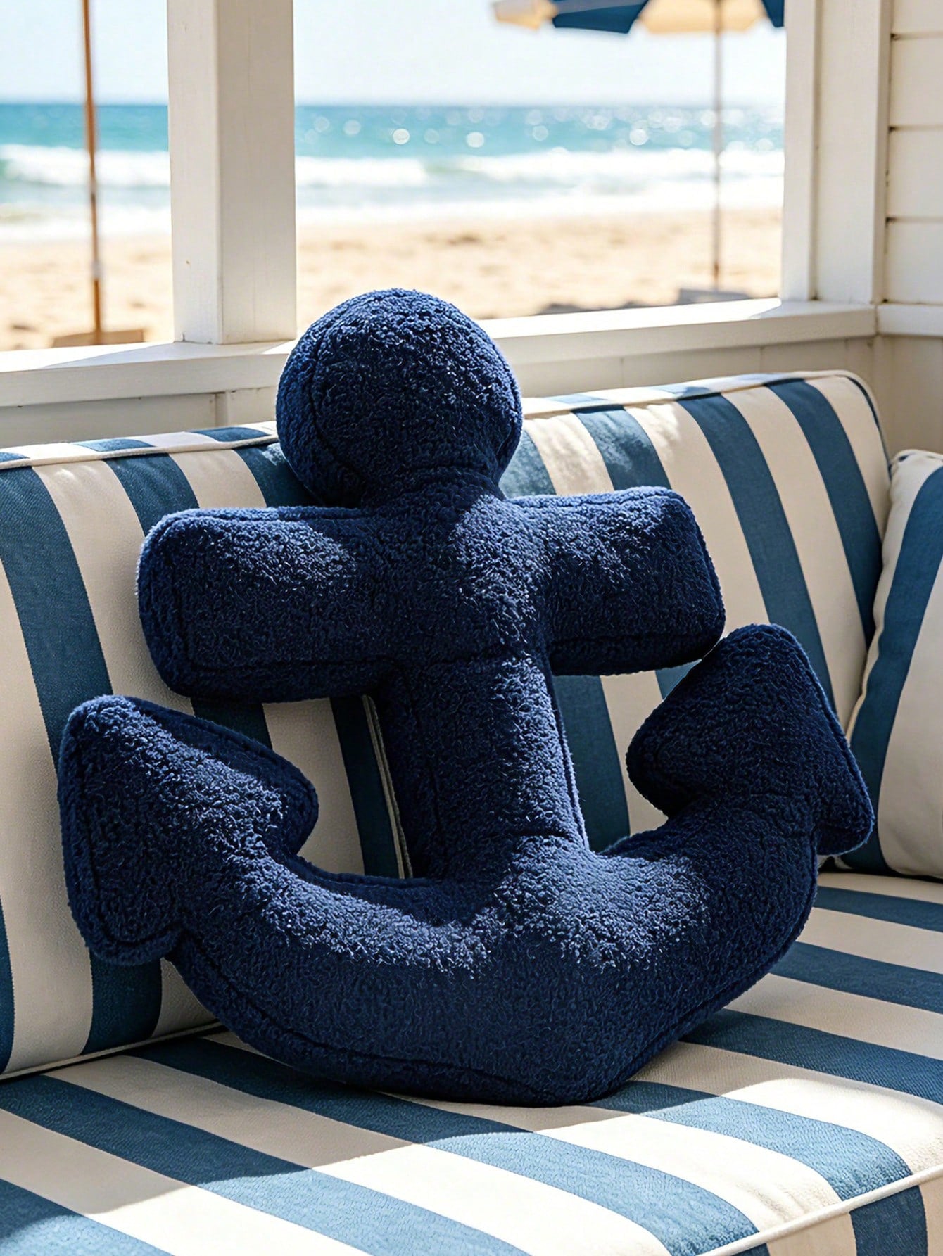 1pc Soft Sherpa Anchor Decorative Throw Pillow, Suitable For Sofa, Bed, Beach Wedding Decor, Valentine's Day, Wedding Favors, Autumn Harvest Romantic Decor, Summer Sofa Decor