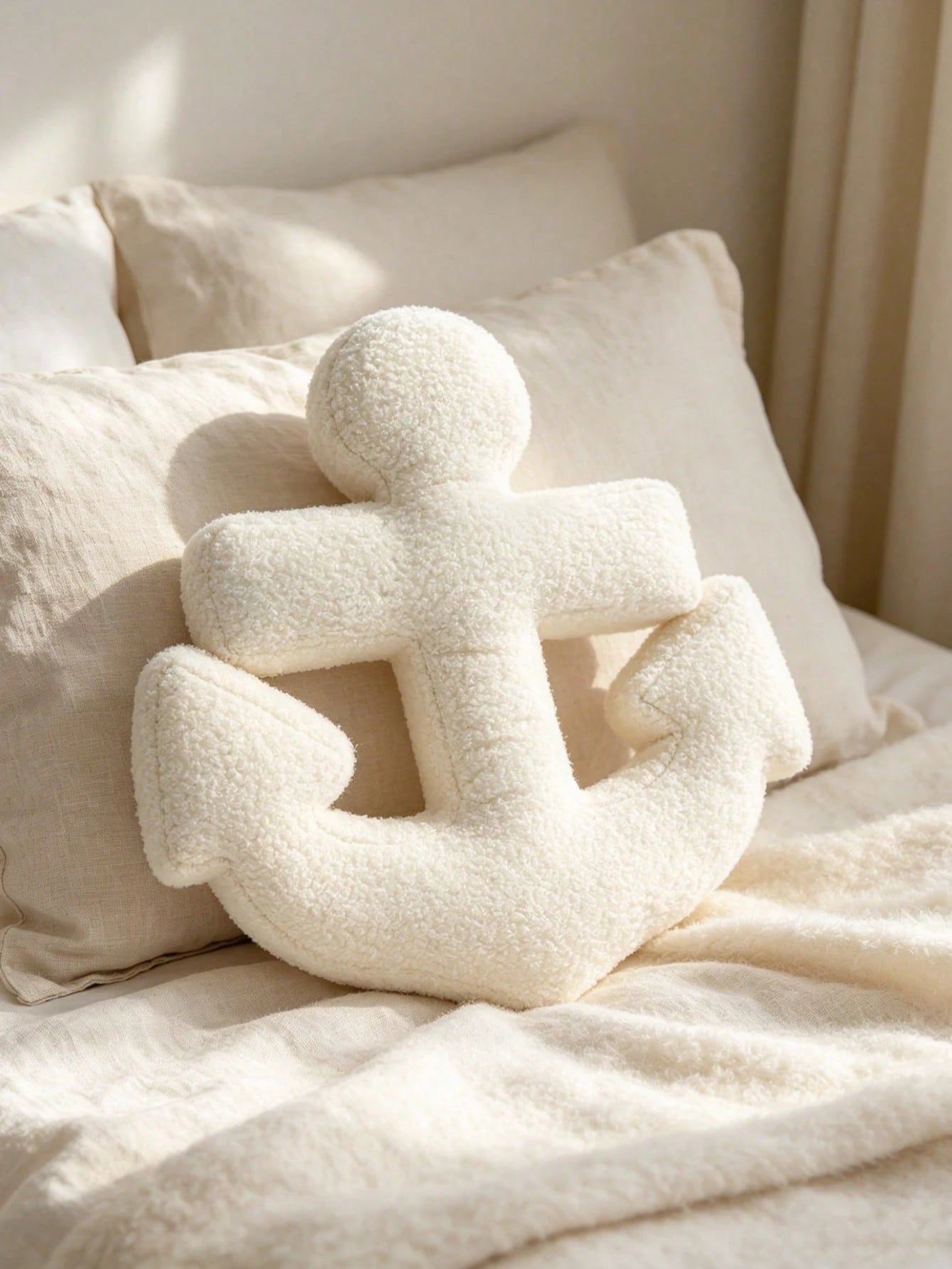 1pc Soft Sherpa Anchor Decorative Throw Pillow, Suitable For Sofa, Bed, Beach Wedding Decor, Valentine's Day, Wedding Favors, Autumn Harvest Romantic Decor, Summer Sofa Decor