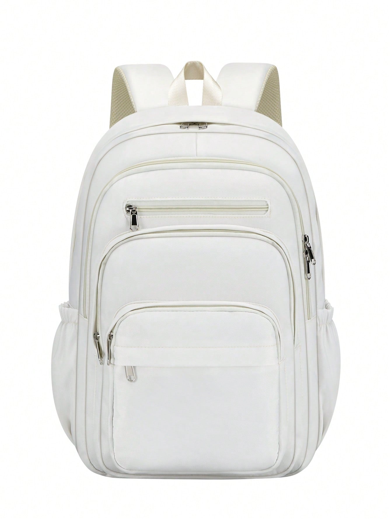 1pc Solid Color Minimalist Casual Backpack, Large Capacity Multi-Compartment Laptop Bag, Adjustable Shoulder Strap, Fashionable College Style Backpack, School Bag With Luggage Strap, Zipper Closure, U