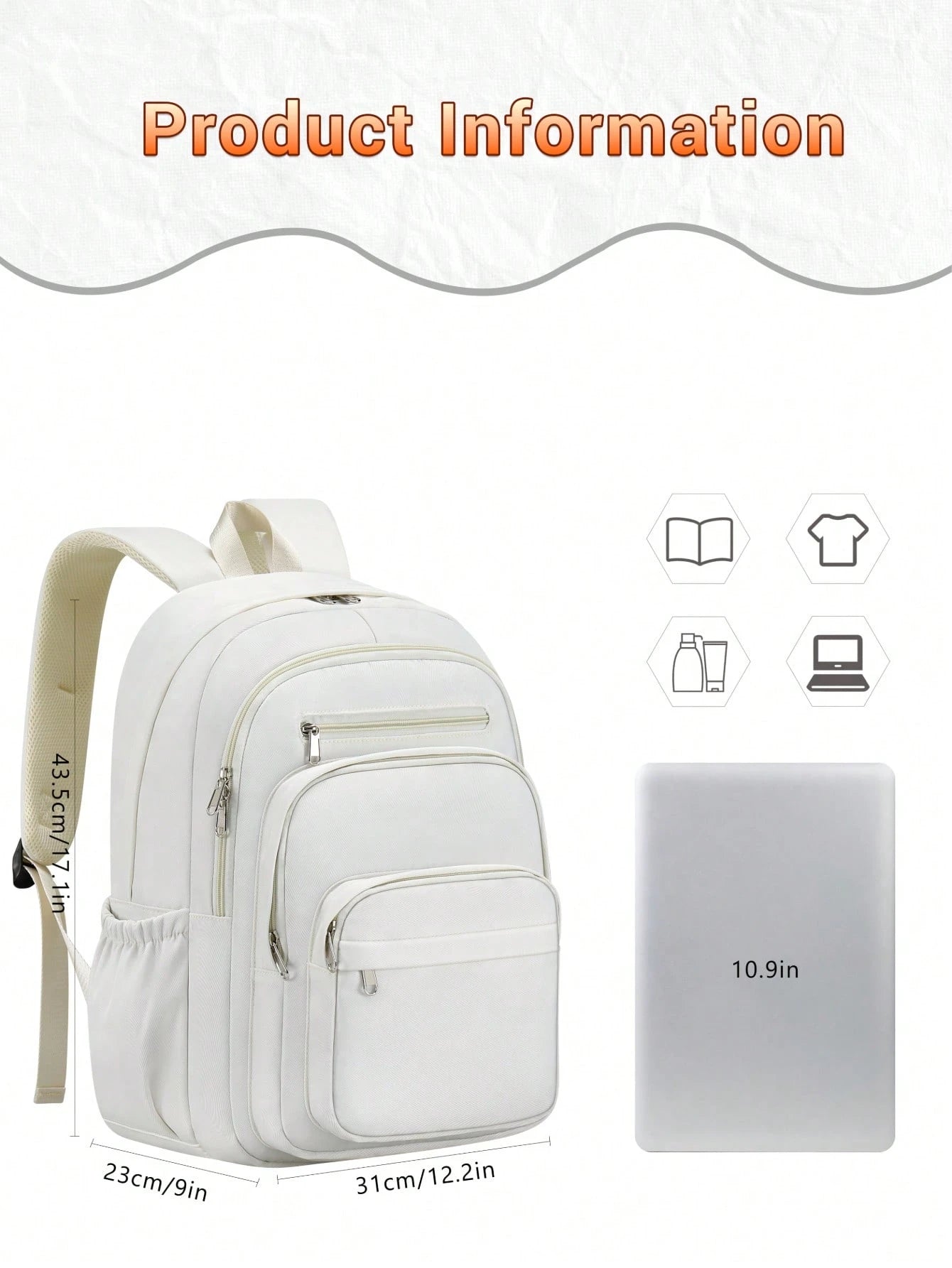 1pc Solid Color Minimalist Casual Backpack, Large Capacity Multi-Compartment Laptop Bag, Adjustable Shoulder Strap, Fashionable College Style Backpack, School Bag With Luggage Strap, Zipper Closure, U