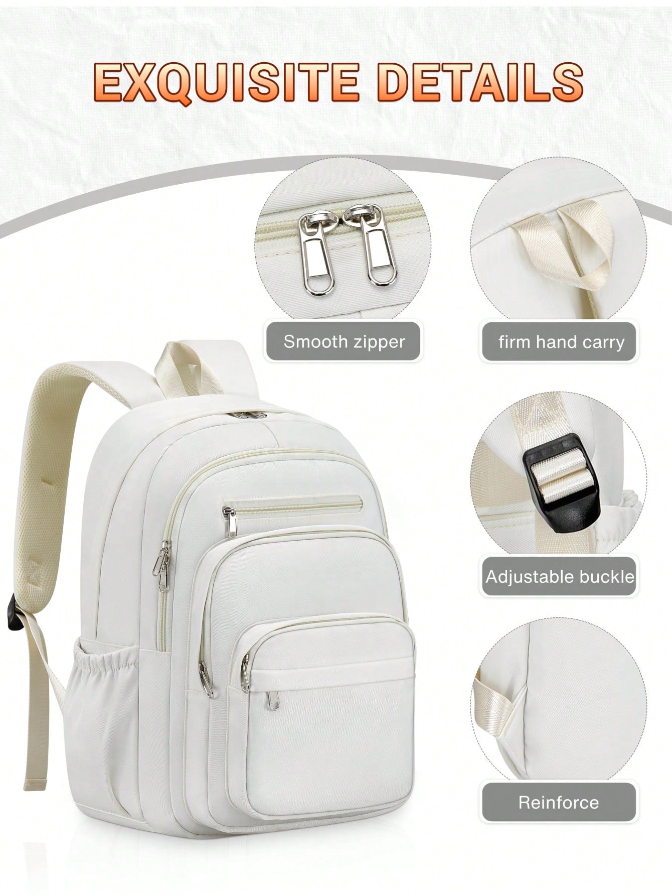 1pc Solid Color Minimalist Casual Backpack, Large Capacity Multi-Compartment Laptop Bag, Adjustable Shoulder Strap, Fashionable College Style Backpack, School Bag With Luggage Strap, Zipper Closure, U
