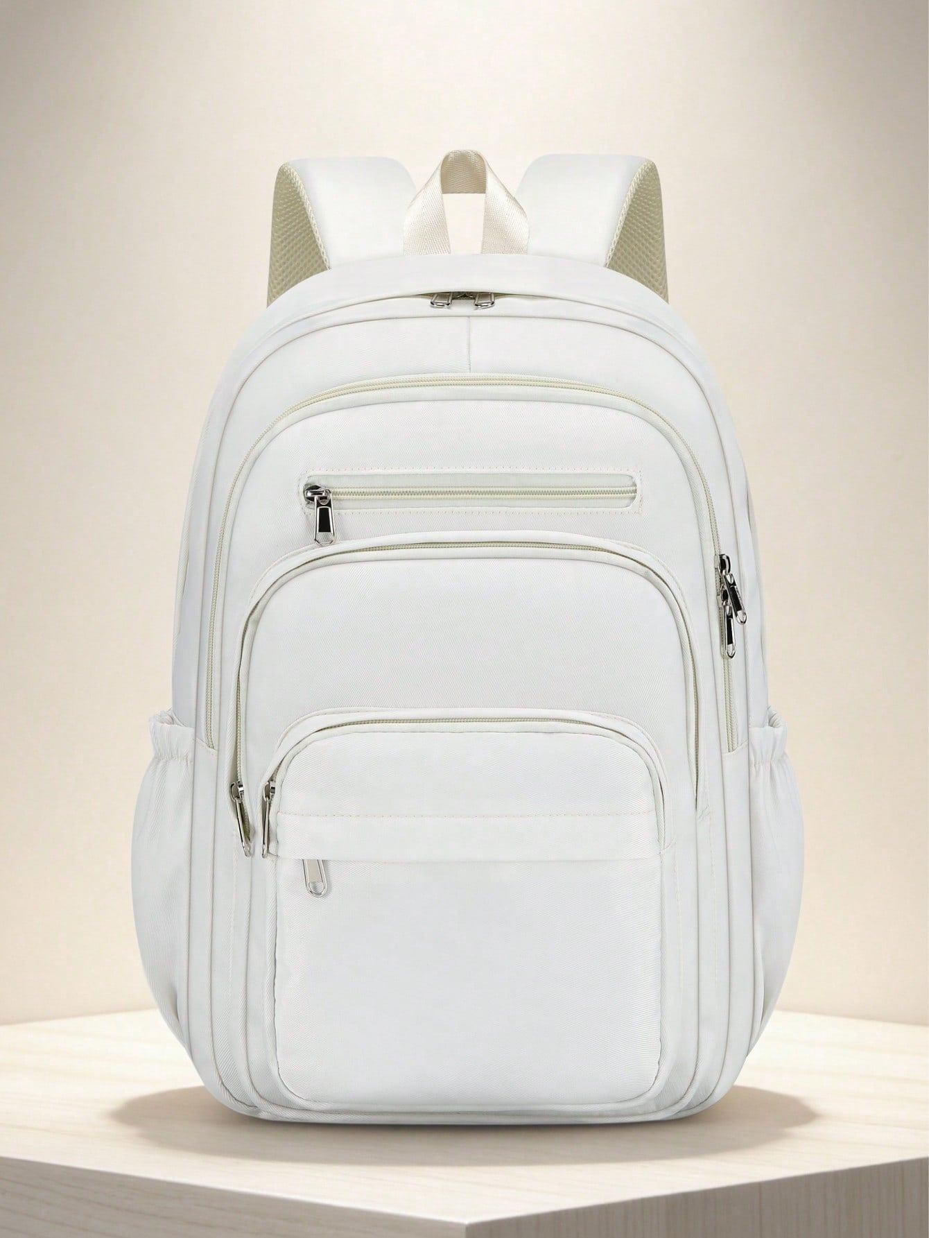 1pc Solid Color Minimalist Casual Backpack, Large Capacity Multi-Compartment Laptop Bag, Adjustable Shoulder Strap, Fashionable College Style Backpack, School Bag With Luggage Strap, Zipper Closure, U