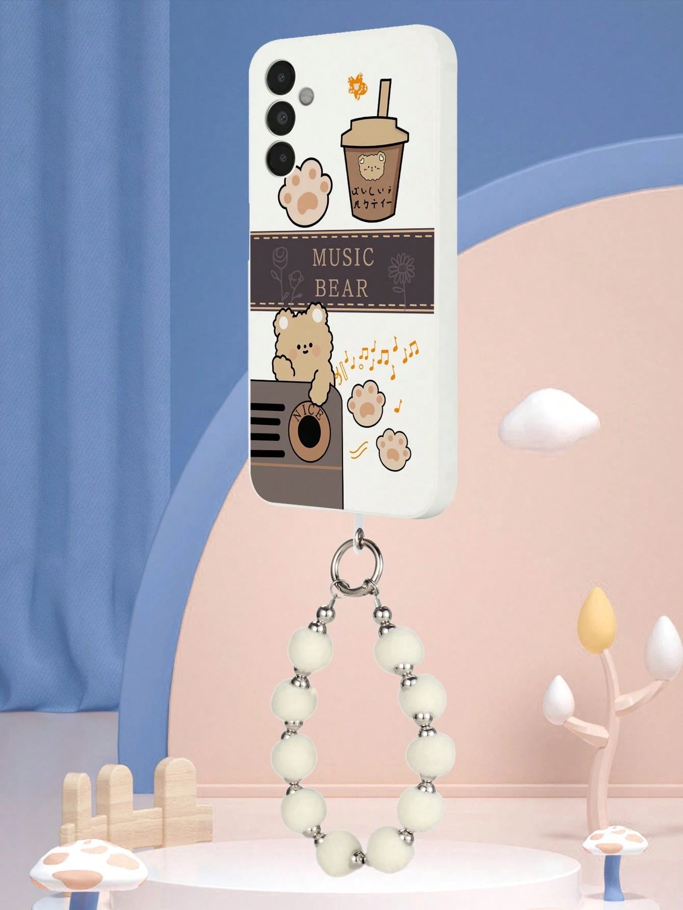 1pc Solid Color TPU Coffee Bear Pattern Shockproof Phone Case And 1pc Solid Color Pom Pom Bracelet, Suitable For/Apple Phone Case/Matching Phone Case/Phone Case With Lanyard/Fun Phone Case/Android Ph