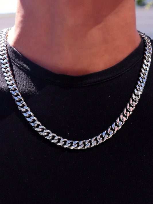 1pc Stainless Steel 6-Sided Polished Chain Necklace, Men's Domineering Hip-Hop Personalized Thick Chain Necklace