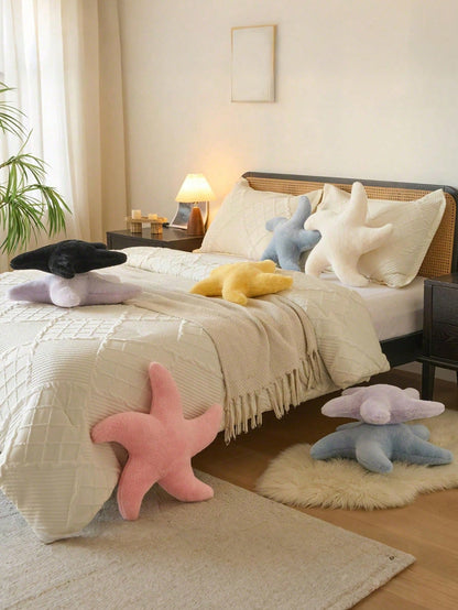 1pc Starfish Plush Pillow, Cute Decorative Cushion Suitable For Sofa, Bed, Aesthetic Room Decor Accessory, Soft Faux Fur, Suitable For Bedroom, Living Room, Party Gift, Outdoor Garden Cushion, Summer
