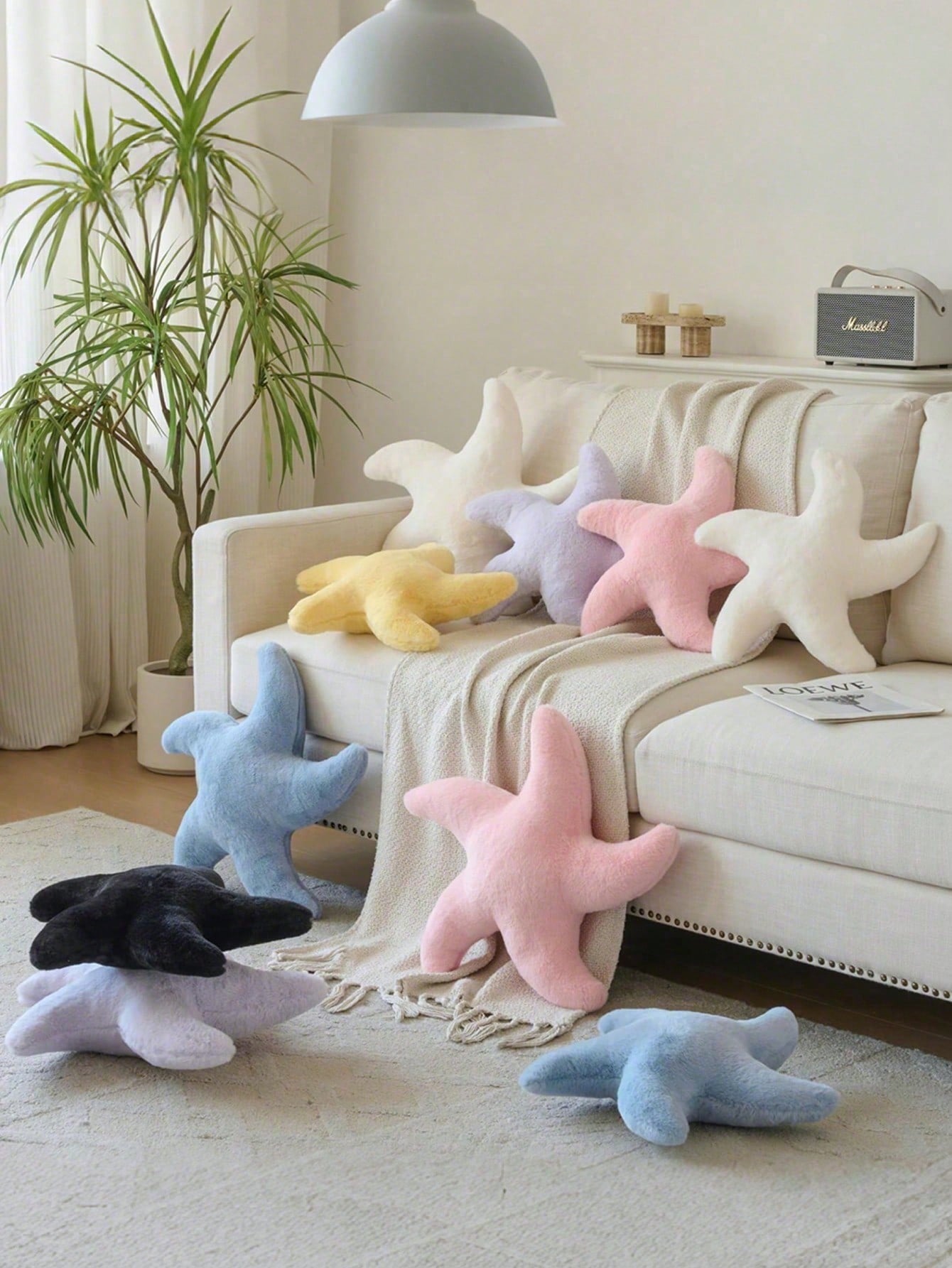 1pc Starfish Plush Pillow, Cute Decorative Cushion Suitable For Sofa, Bed, Aesthetic Room Decor Accessory, Soft Faux Fur, Suitable For Bedroom, Living Room, Party Gift, Outdoor Garden Cushion, Summer