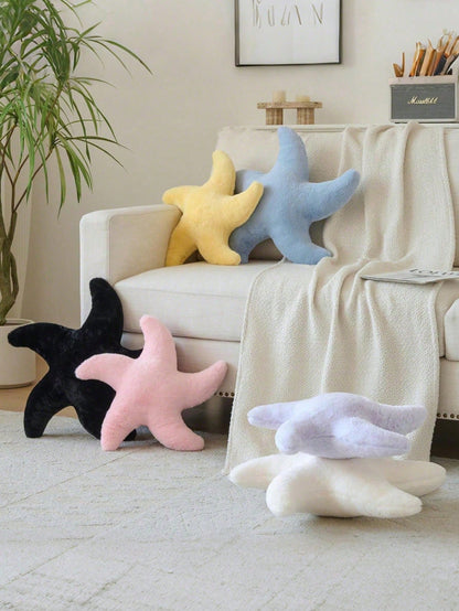 1pc Starfish Plush Pillow, Cute Decorative Cushion Suitable For Sofa, Bed, Aesthetic Room Decor Accessory, Soft Faux Fur, Suitable For Bedroom, Living Room, Party Gift, Outdoor Garden Cushion, Summer
