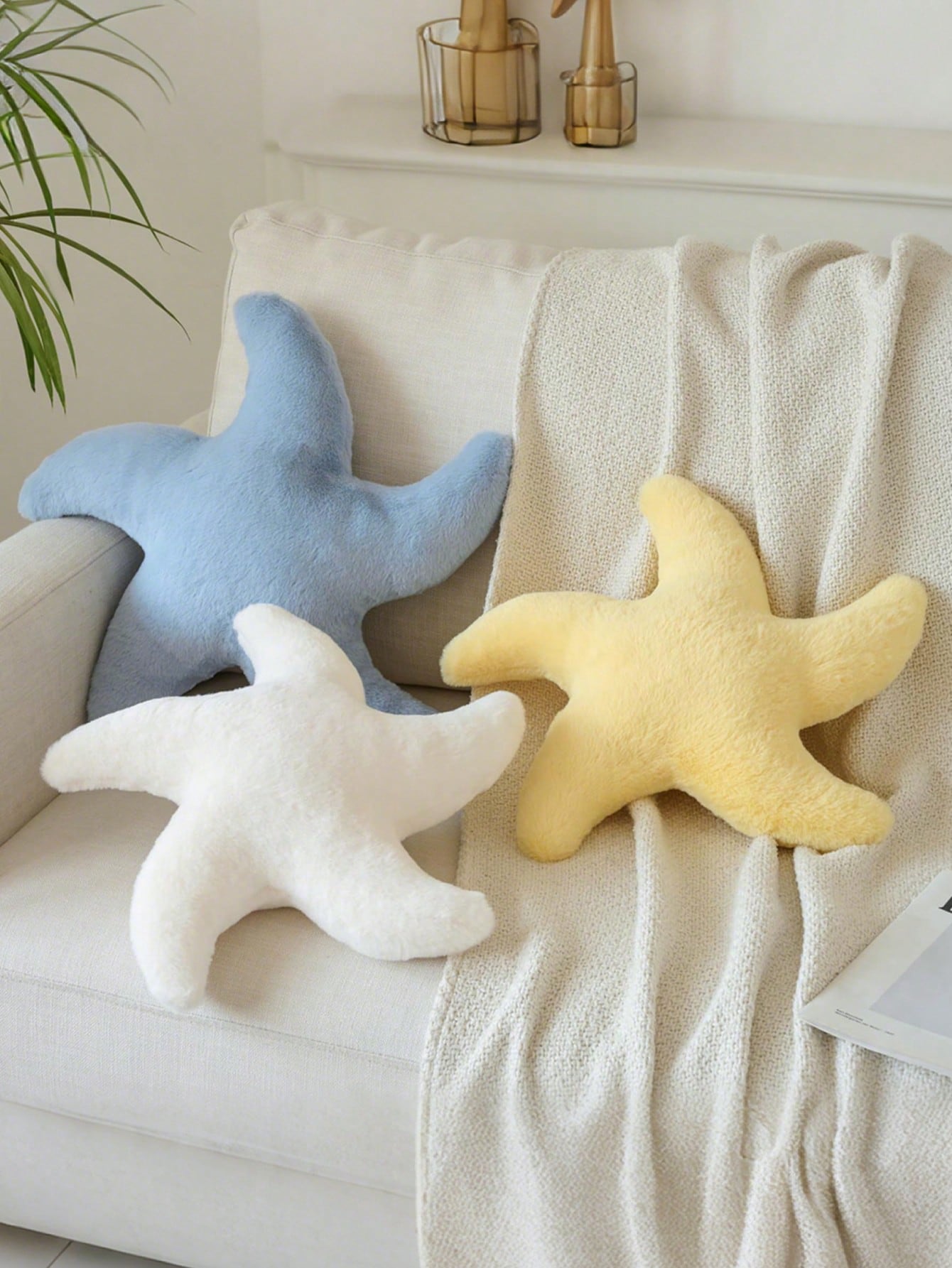 1pc Starfish Plush Pillow, Cute Decorative Cushion Suitable For Sofa, Bed, Aesthetic Room Decor Accessory, Soft Faux Fur, Suitable For Bedroom, Living Room, Party Gift, Outdoor Garden Cushion, Summer
