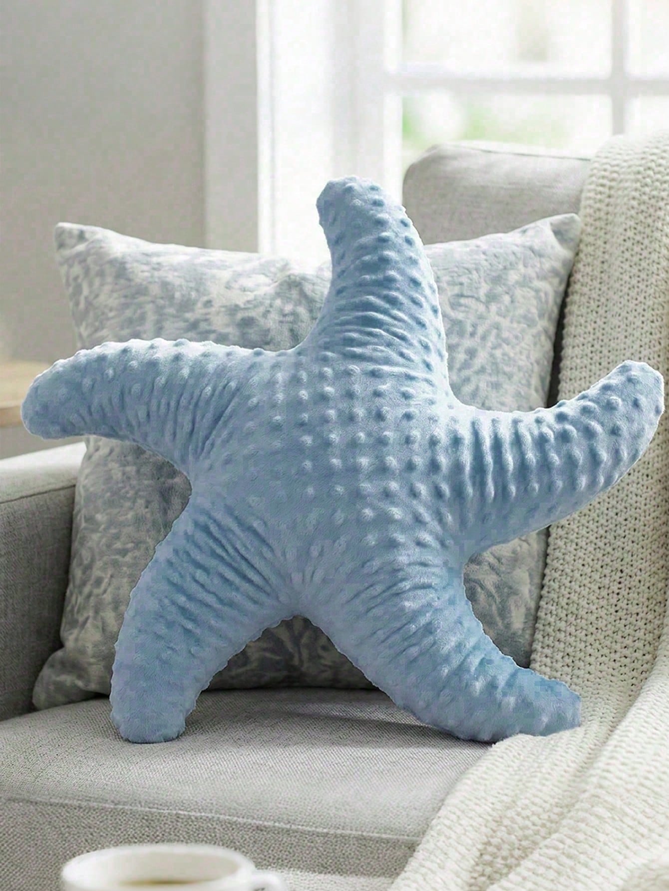 1pc Starfish Throw Pillow, Sofa Bed Decorative Cushion, Faux Fur Soft Pillow, Suitable For Bedroom, Living Room, Pillow Cover, Bedroom Decor, Outdoor Cushion, Garden Cushion, Create Summer Atmosphere