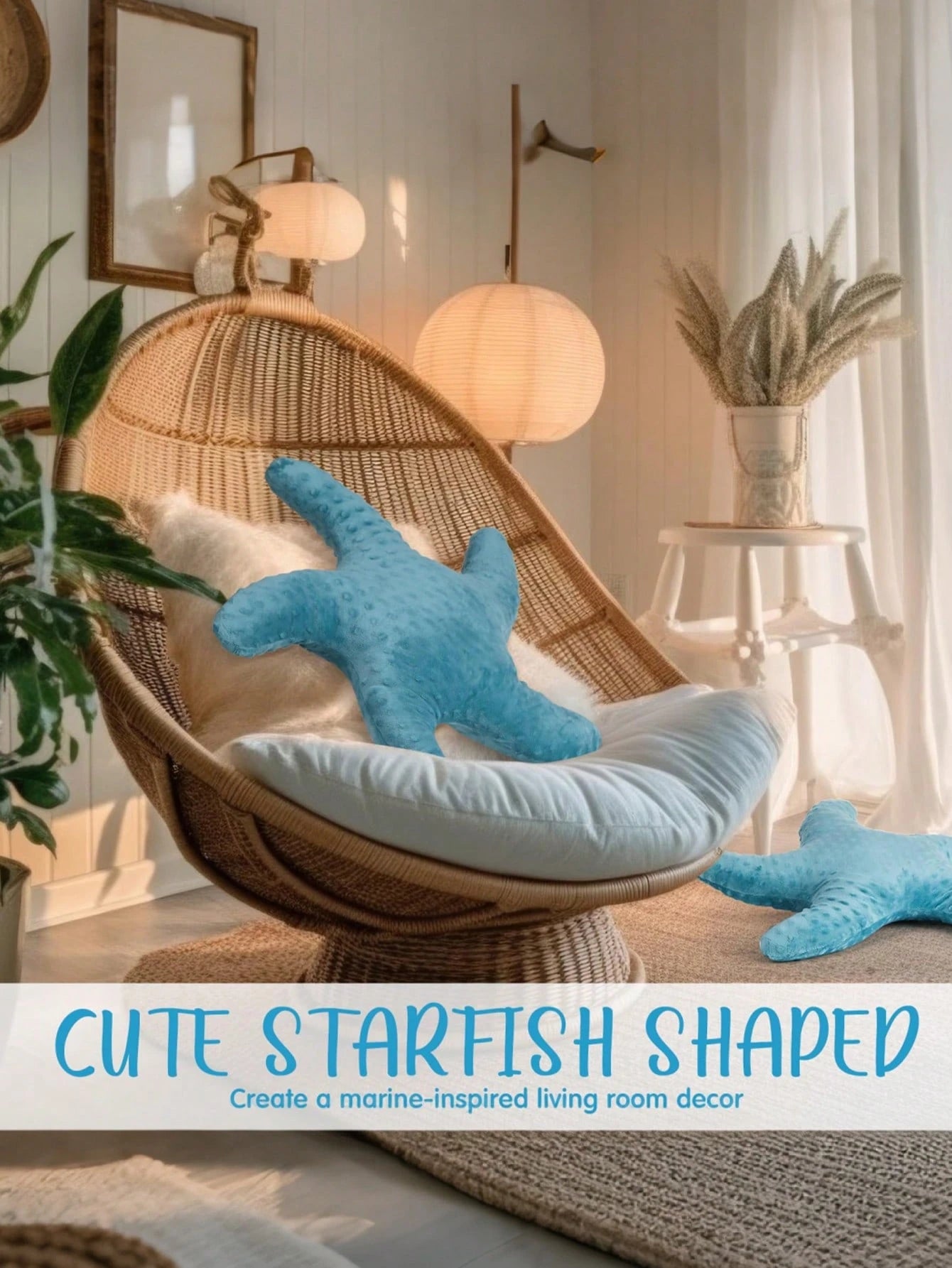 1pc Starfish Throw Pillow, Sofa Bed Decorative Cushion, Faux Fur Soft Pillow, Suitable For Bedroom, Living Room, Pillow Cover, Bedroom Decor, Outdoor Cushion, Garden Cushion, Create Summer Atmosphere