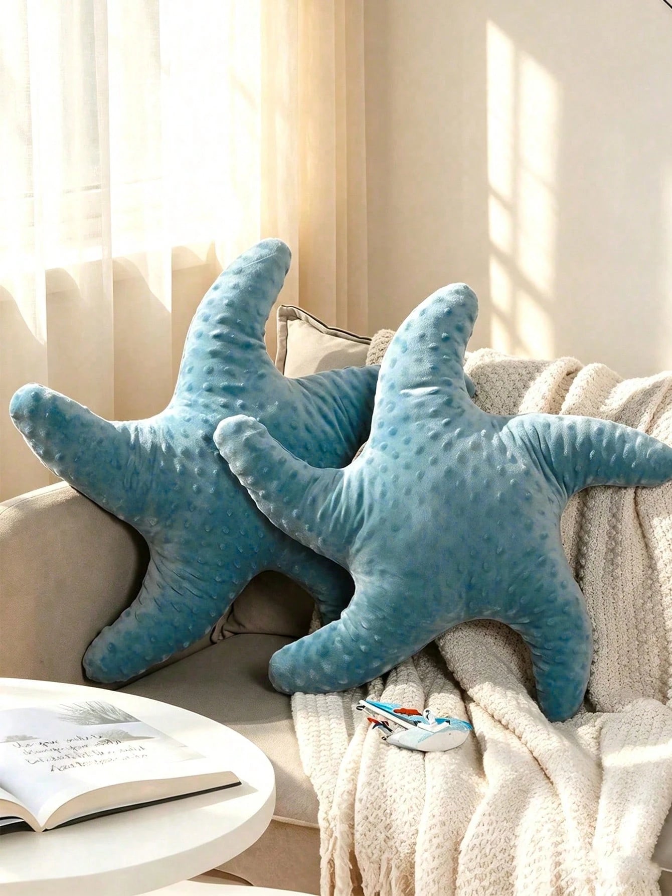 1pc Starfish Throw Pillow, Sofa Bed Decorative Cushion, Faux Fur Soft Pillow, Suitable For Bedroom, Living Room, Pillow Cover, Bedroom Decor, Outdoor Cushion, Garden Cushion, Create Summer Atmosphere