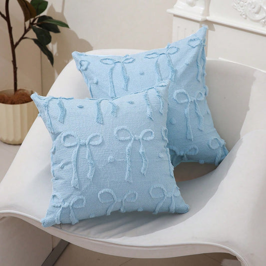 1pc Sweet Cream Color Embroidered Bow Pillowcase, Decorate Sofa With Pillowcase, Create Atmosphere With Pillowcase