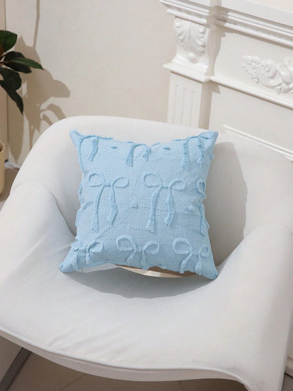 1pc Sweet Cream Color Embroidered Bow Pillowcase, Decorate Sofa With Pillowcase, Create Atmosphere With Pillowcase