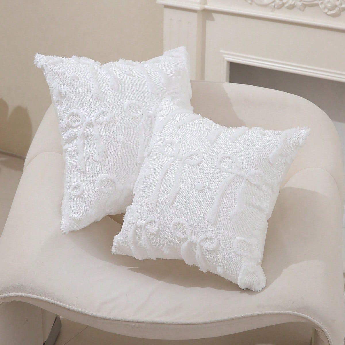 1pc Sweet Cream Color Embroidered Bow Pillowcase, Decorate Sofa With Pillowcase, Create Atmosphere With Pillowcase