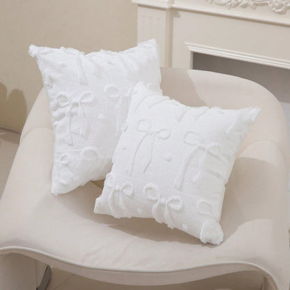 1pc Sweet Cream Color Embroidered Bow Pillowcase, Decorate Sofa With Pillowcase, Create Atmosphere With Pillowcase