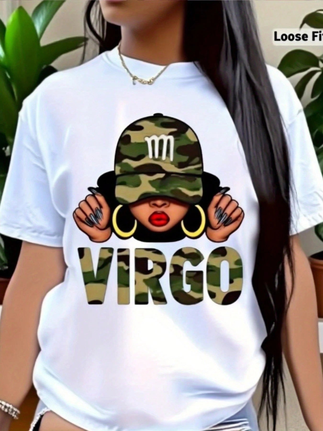 1pc(T-Shirt),Women's Virgo Zodiac T-Shirt- White Oversized Short Sleeve Top With Virgo Symbol & Astrological Print, Soft Round Neck Casual Tee For Virgo Season Birthdays, Casual Attire & Gifts (Loose