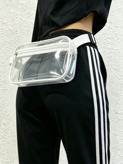 1pc Transparent Framed Fanny Pack, Adjustable Strap Zipper Waist Bag, Lightweight For Travel Running Beach Daily Use
