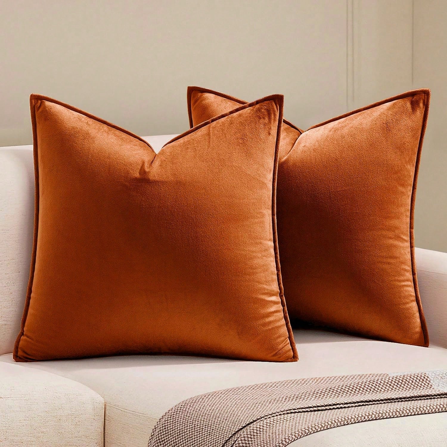 1pc Velvet Edged Solid Square Cushion Case For Sofa Bedroom Car 18x 18 Inch, Thanksgiving Or Halloween Throw Pillow Case Cover, Decorative Fall Harvest Pillow Cover