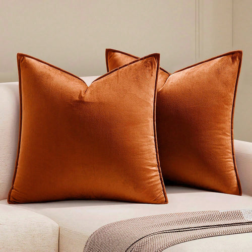 1pc Velvet Edged Solid Square Cushion Case For Sofa Bedroom Car 18x 18 Inch, Thanksgiving Or Halloween Throw Pillow Case Cover, Decorative Fall Harvest Pillow Cover