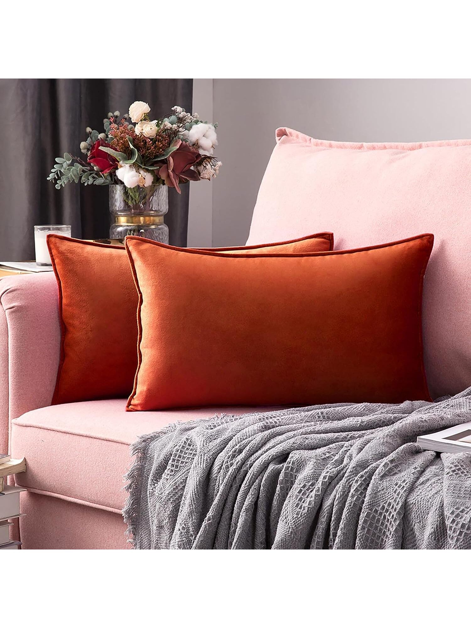 1pc Velvet Edged Solid Square Cushion Case For Sofa Bedroom Car 18x 18 Inch, Thanksgiving Or Halloween Throw Pillow Case Cover, Decorative Fall Harvest Pillow Cover