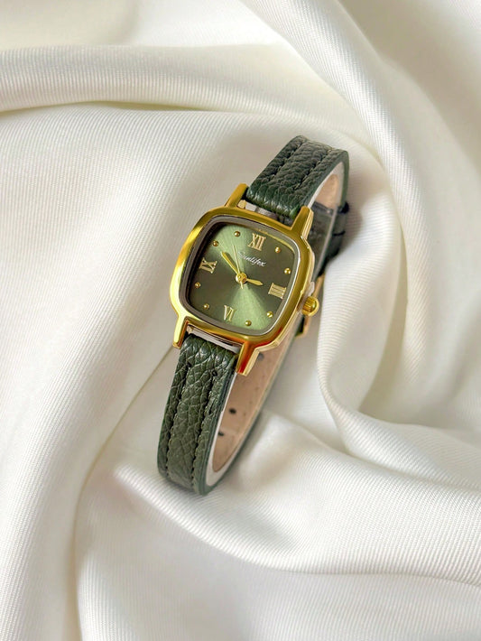 1pc Vintage Fashionable Minimalist Casual Women's Wrist Watch, Oval Case, PU Strap, Delicate Small Dial With Rhinestone Decor, Elegant & Charming, Suitable For Daily Wear, Birthday Gift, Party, Holida