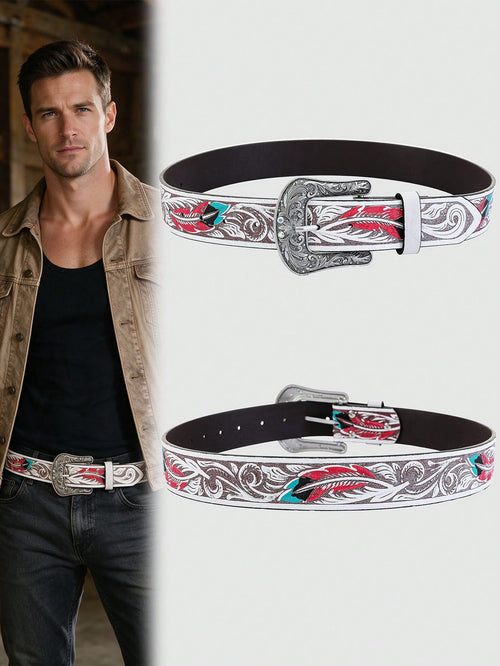 1pc Vintage Men's Belt Elegant Style Casual Artificial PU Wide Belt, Suitable For Casual Pants, Skirts, Daily Wear, Work, Dates, Parties, Christmas, Valentine's Day