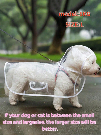 1pc Waterproof Transparent PU Pet Raincoat, Suitable For Rainy Days, Dog Puppy Rain Jacket With Soft Hood, Ideal Gift, Essential For Spring, Summer, Autumn And Winter