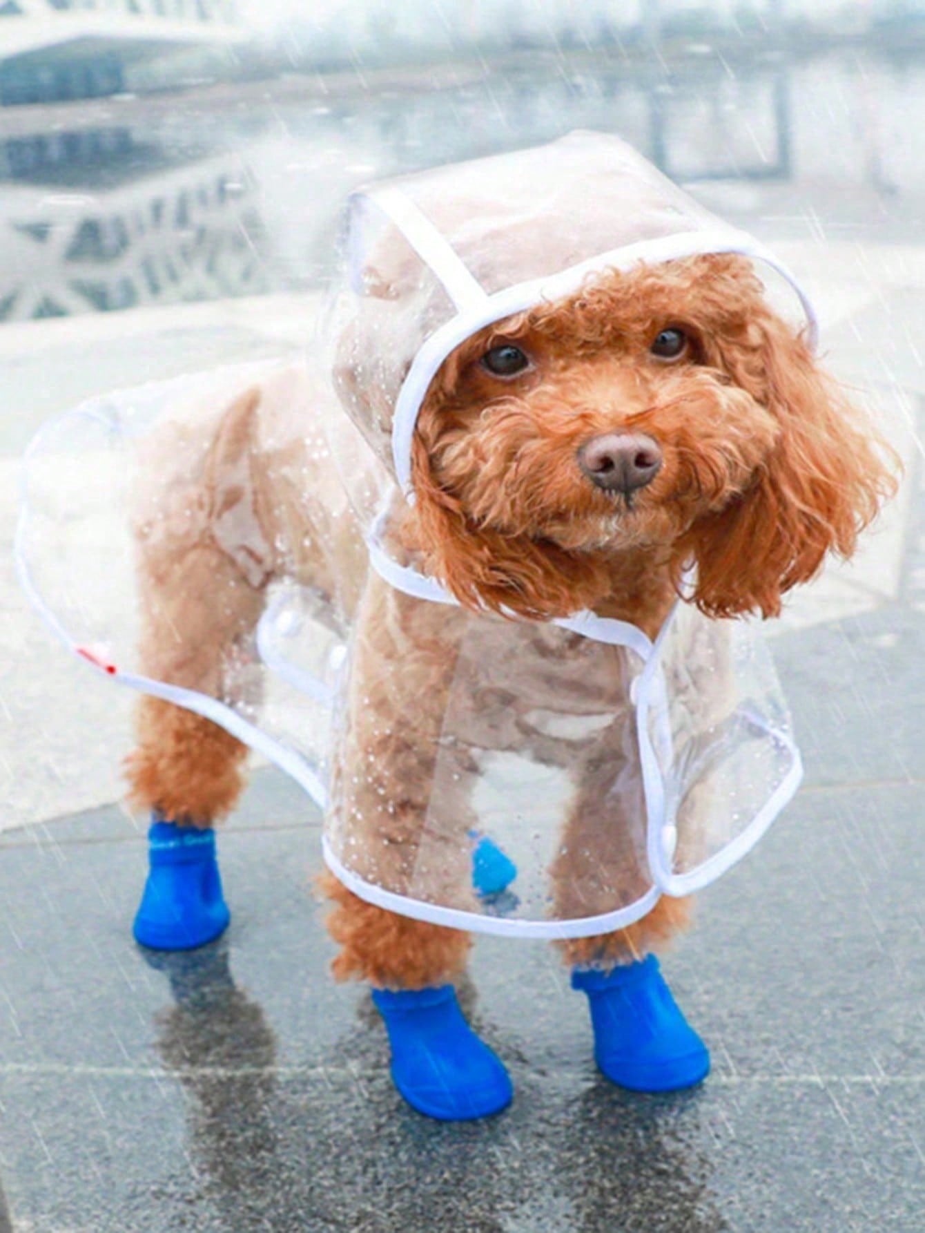 1pc Waterproof Transparent PU Pet Raincoat, Suitable For Rainy Days, Dog Puppy Rain Jacket With Soft Hood, Ideal Gift, Essential For Spring, Summer, Autumn And Winter