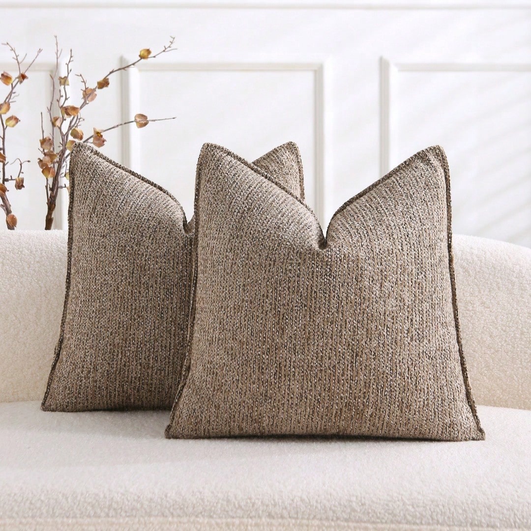 1pc (Without Pillow Core) All-Season Sofa Cushion, Natural Retro Farmhouse Pillow, Textured Minimalist Sofa Lumbar Pillow, Earth-Tone Soft Decor Throw Pillow, Homey Atmosphere Sofa Pad, Chenille Jacqu