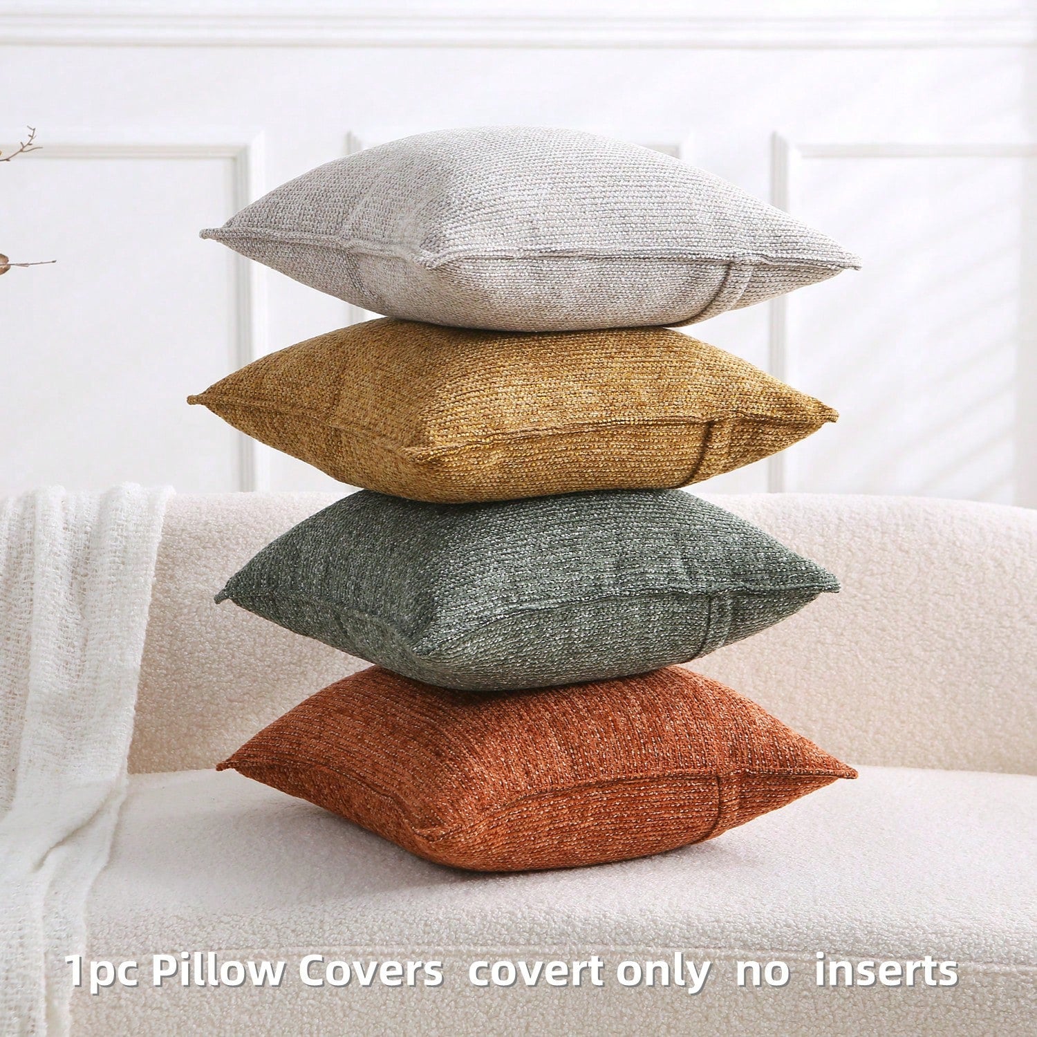 1pc (Without Pillow Core) All-Season Sofa Cushion, Natural Retro Farmhouse Pillow, Textured Minimalist Sofa Lumbar Pillow, Earth-Tone Soft Decor Throw Pillow, Homey Atmosphere Sofa Pad, Chenille Jacqu
