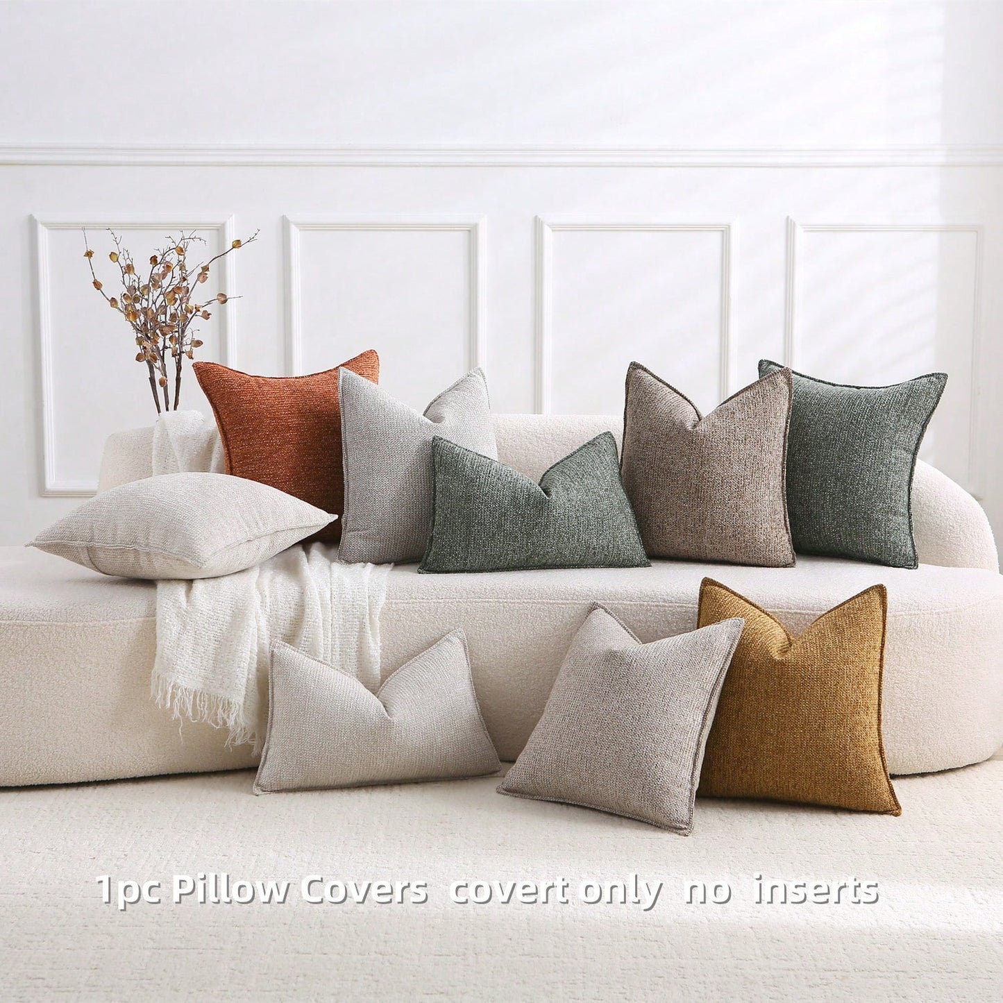 1pc (Without Pillow Core) All-Season Sofa Cushion, Natural Retro Farmhouse Pillow, Textured Minimalist Sofa Lumbar Pillow, Earth-Tone Soft Decor Throw Pillow, Homey Atmosphere Sofa Pad, Chenille Jacqu