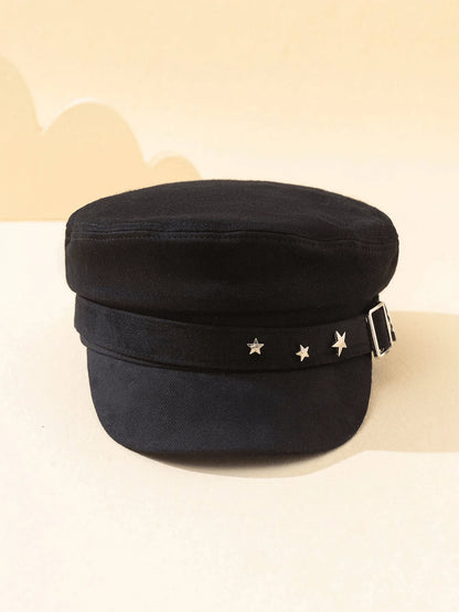1pc Women Black Star Embroidery Baseball Cap, Vintage English Beret, New Navy Style, Korean Style Newsboy Hat