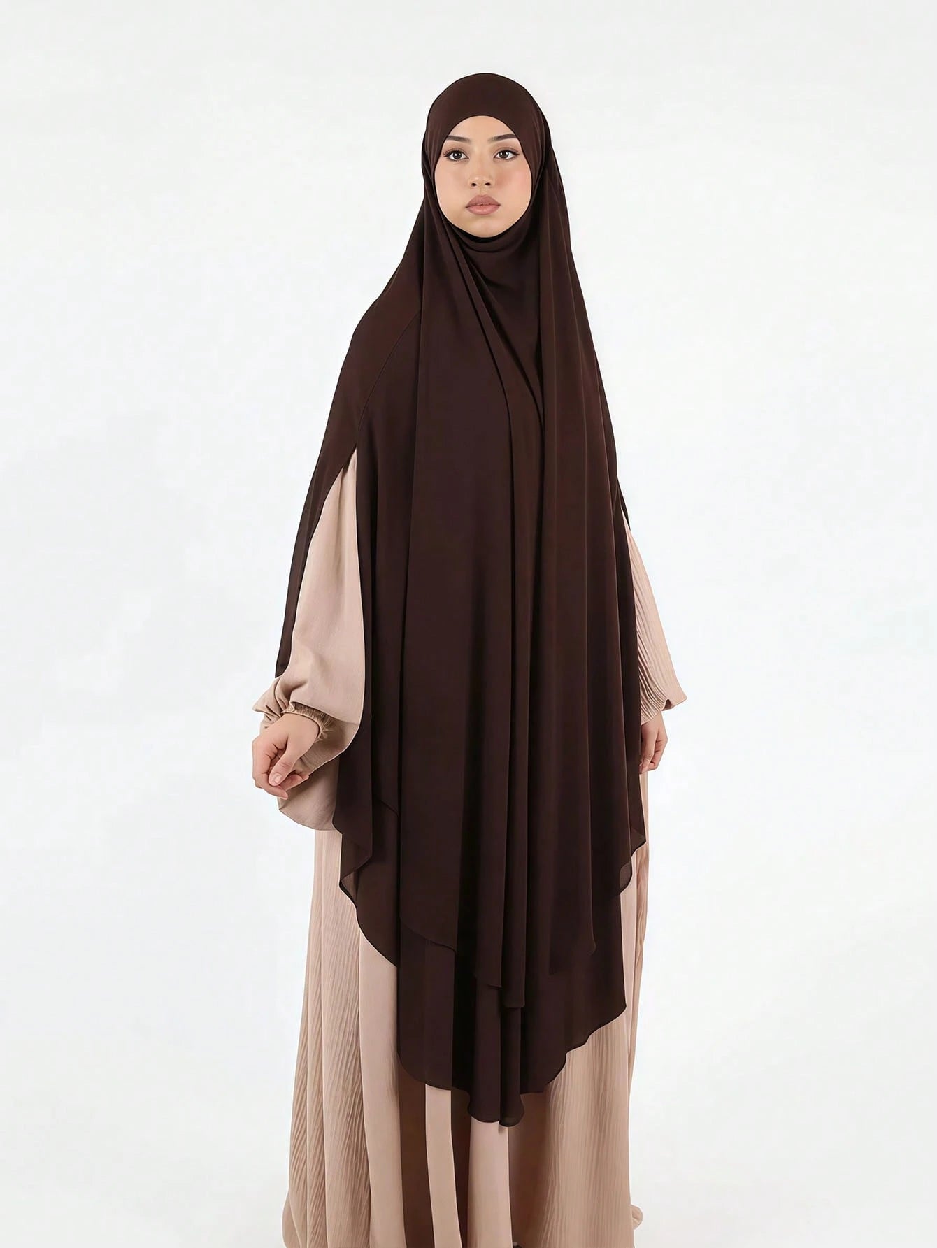 1pc Women's Double Layer Chiffon Veil Long Khimar, Sweet Gentle Fashion Elegant Luxurious All-Season Headscarf, Convenient Chiffon Scarf Head Cover, Luxury Casual Shawl Headscarf, Suitable For Daily O