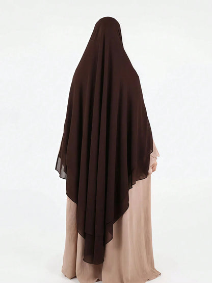 1pc Women's Double Layer Chiffon Veil Long Khimar, Sweet Gentle Fashion Elegant Luxurious All-Season Headscarf, Convenient Chiffon Scarf Head Cover, Luxury Casual Shawl Headscarf, Suitable For Daily O