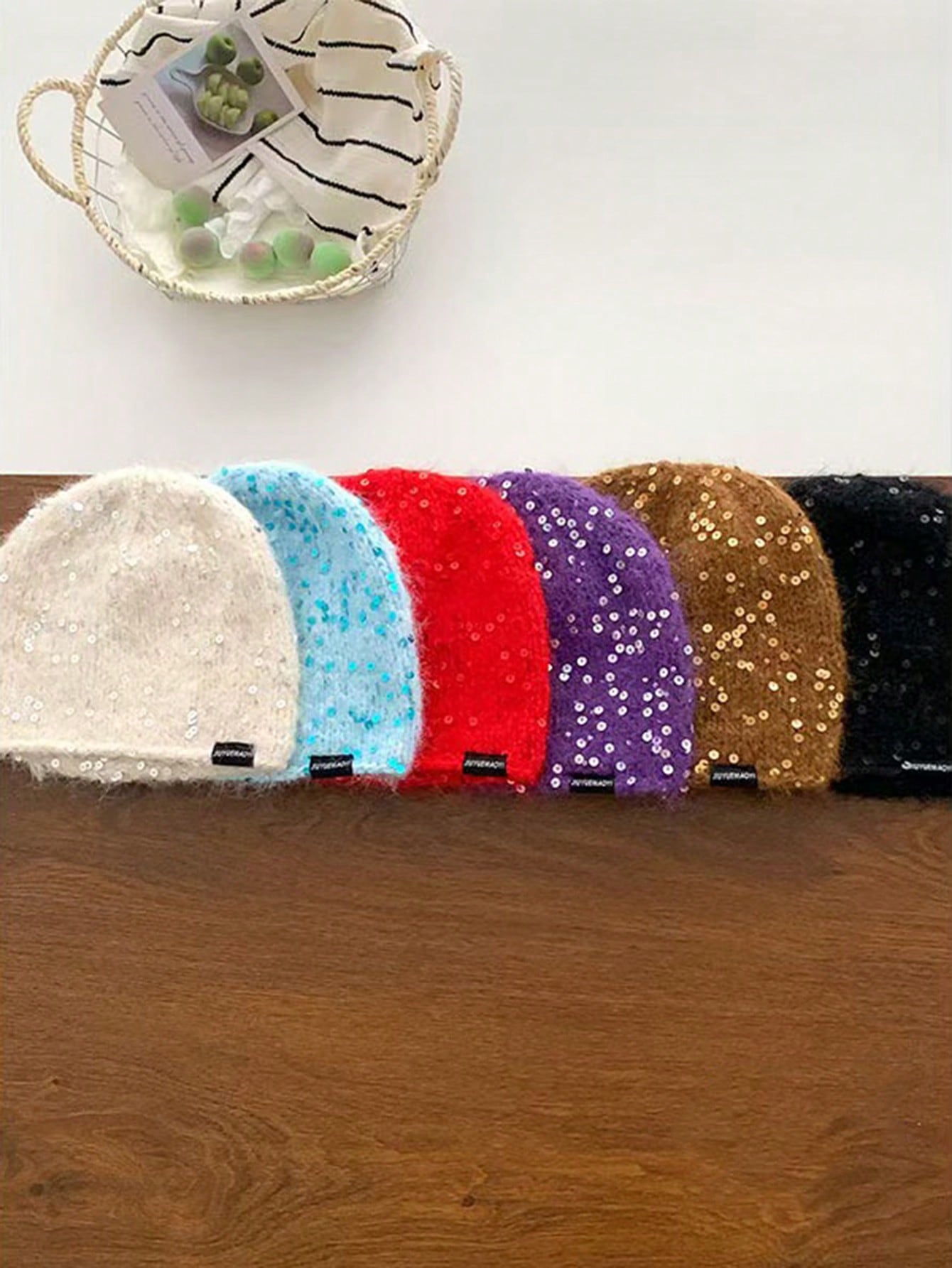 1pc Women's Handmade Knitted Beanie With Sequin Decor, Hip Hop Y2K Style, Daily Wear, Outing, Shopping, Party, Windproof, Warm, Ear Protection, Woolen Hat
