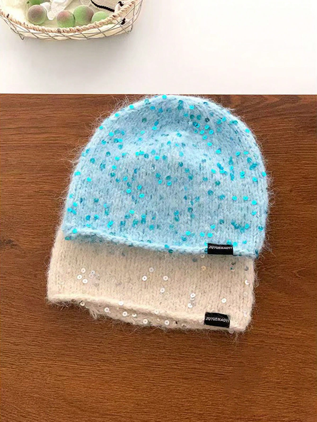 1pc Women's Handmade Knitted Beanie With Sequin Decor, Hip Hop Y2K Style, Daily Wear, Outing, Shopping, Party, Windproof, Warm, Ear Protection, Woolen Hat