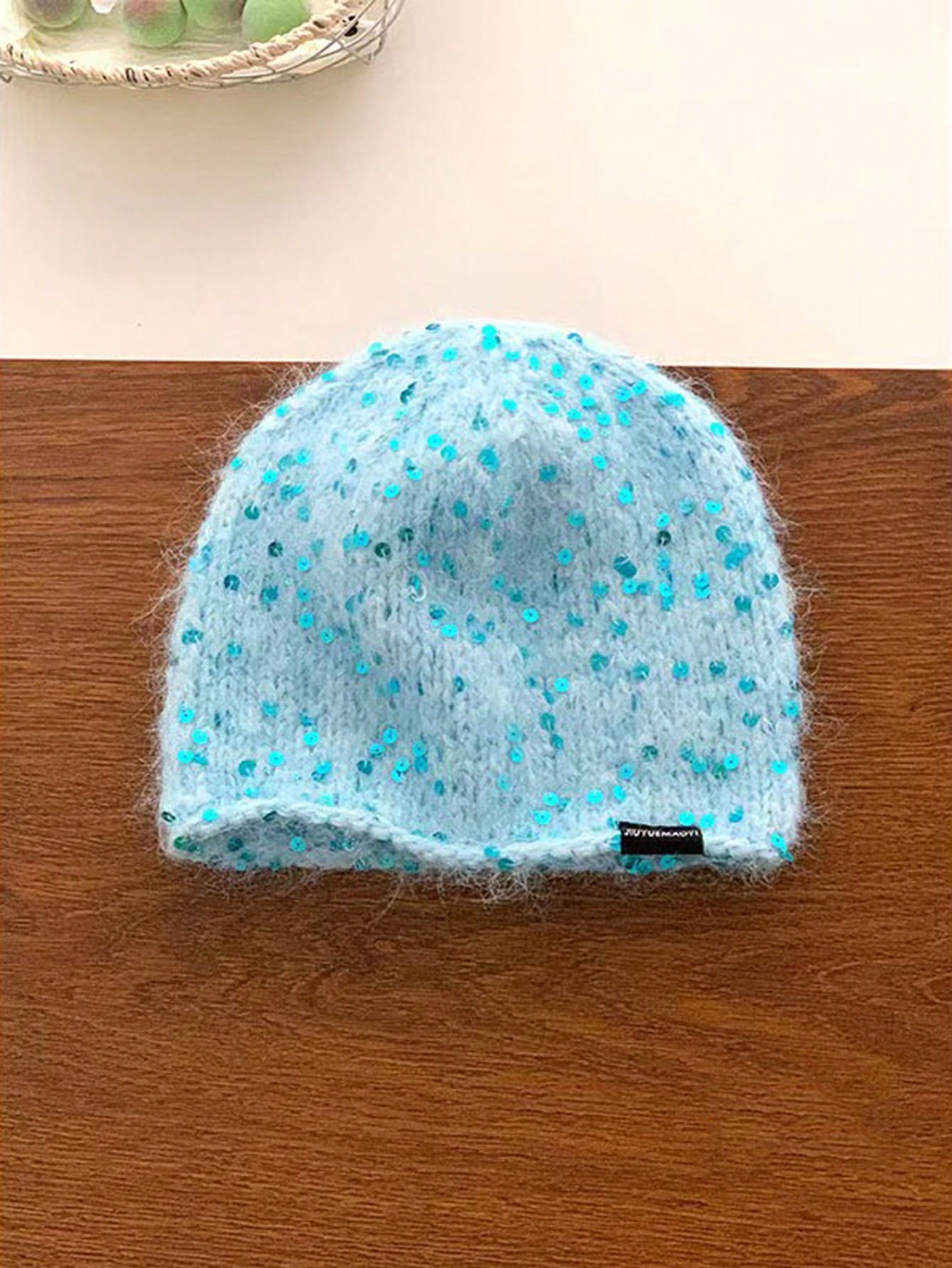 1pc Women's Handmade Knitted Beanie With Sequin Decor, Hip Hop Y2K Style, Daily Wear, Outing, Shopping, Party, Windproof, Warm, Ear Protection, Woolen Hat